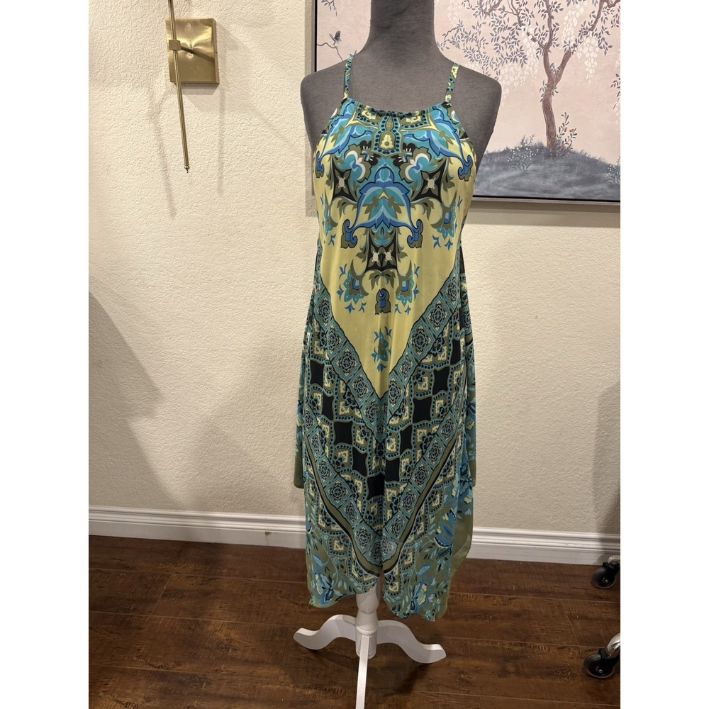 MSK Colorful Geometric Print Halter Midi Sundress Sleeveless‎ Strap 12